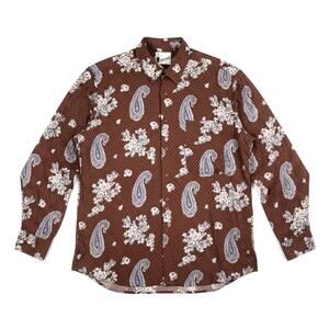 VTG Goouch Long Sleeve Paisley Floral Button Up Shirt Brown 1X 80s 90s Grandpa